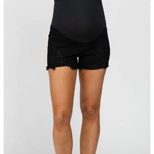 Pink Blush distressed maternity jean shorts